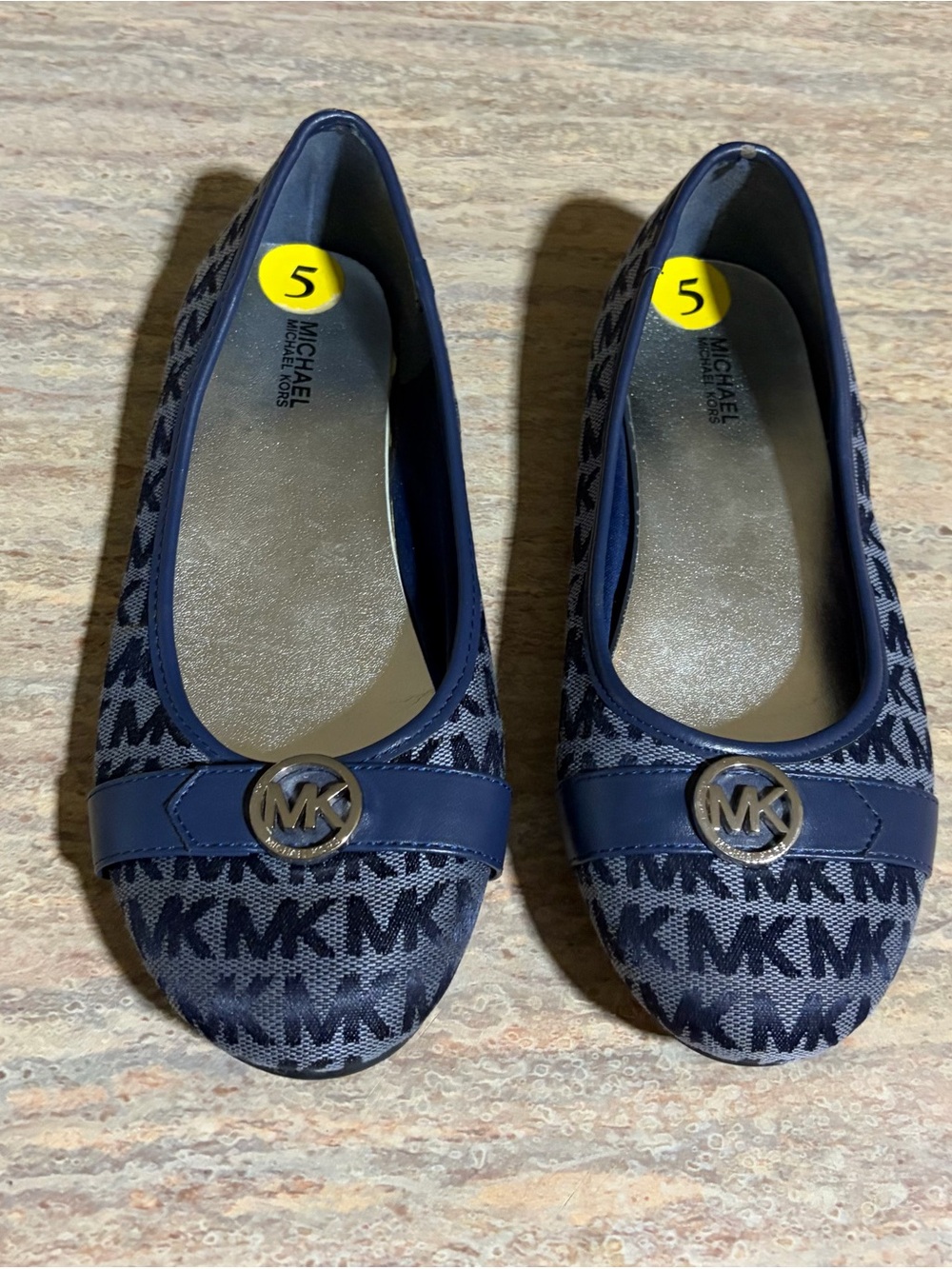 MICHAEL Michael Kors Navy and Silver MK Logo Ballet Flats
